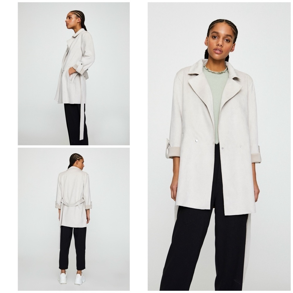 NWT Zara Pull & Bear Gray Slate Faux Suede Belted Jacket S​​​​
